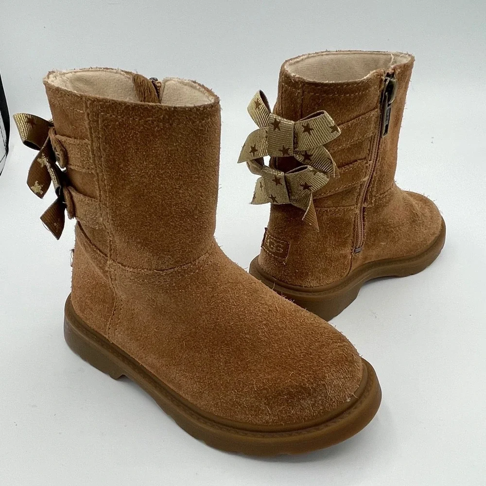 UGG Kids Chestnut Suede Star Bow Ankle Boots Size 9 Toddler